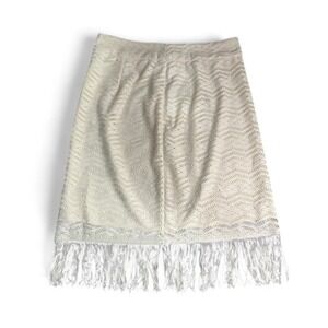 Cato Ivory Crochet Fringe Midi Skirt | Boho Textured Lined | Elastic Waist | 8